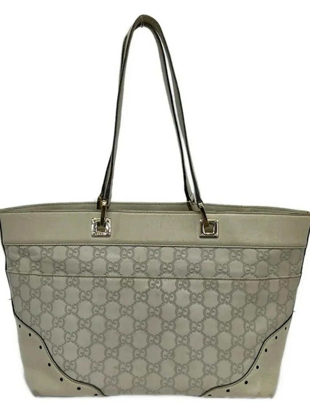 GUCCI Guccissima 145993 Cream Light gray Leather Handbag